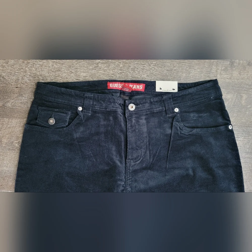 Y2K Vintg Guess‎ Flared Corduroy Pants Womens 34 Black Stretchy Low-Mid Rise NWT - Picture 3 of 12